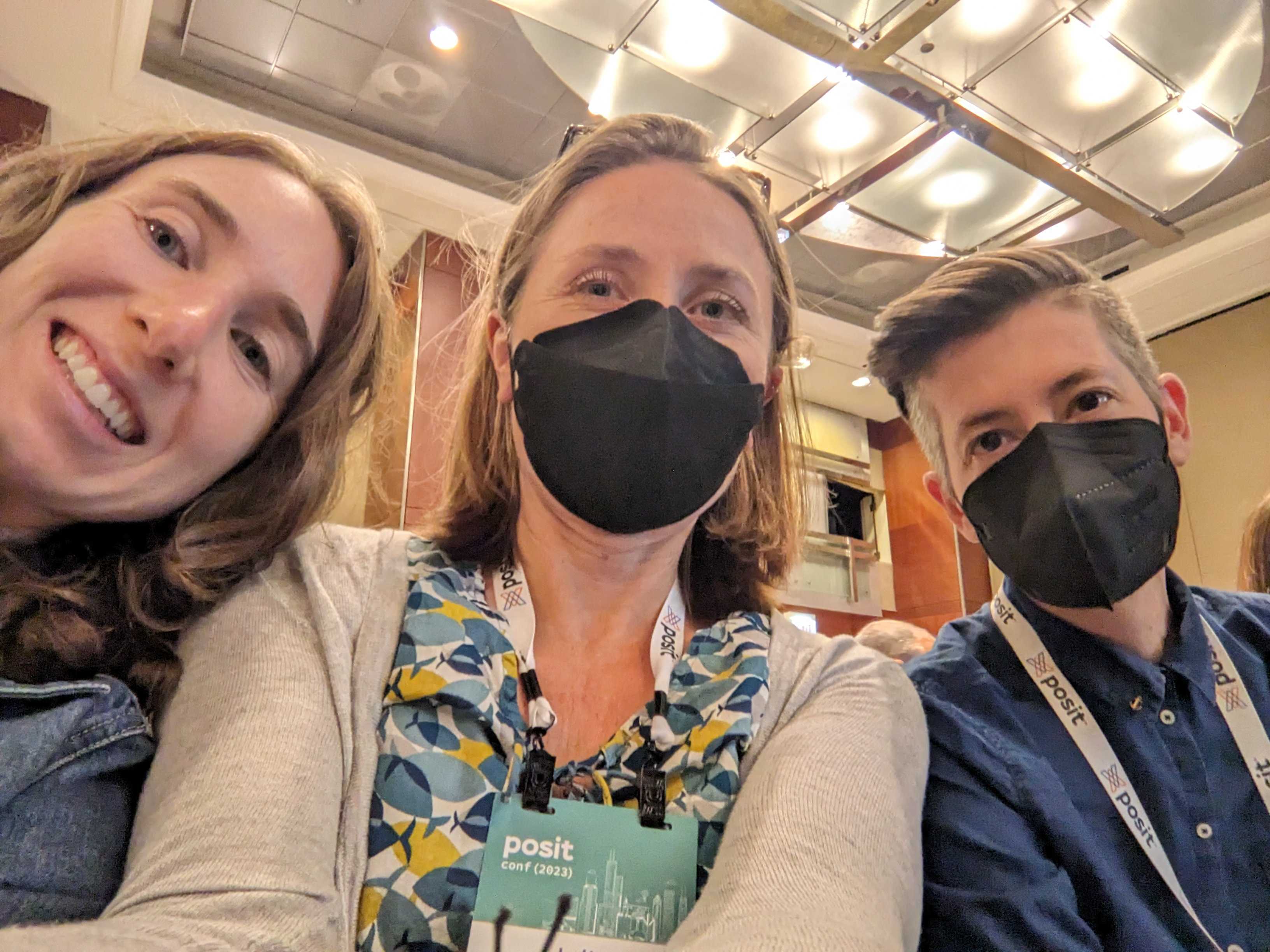 smiling selfie photo of Monica Gerber, Julie Lowndes (masked), Hannah Frick